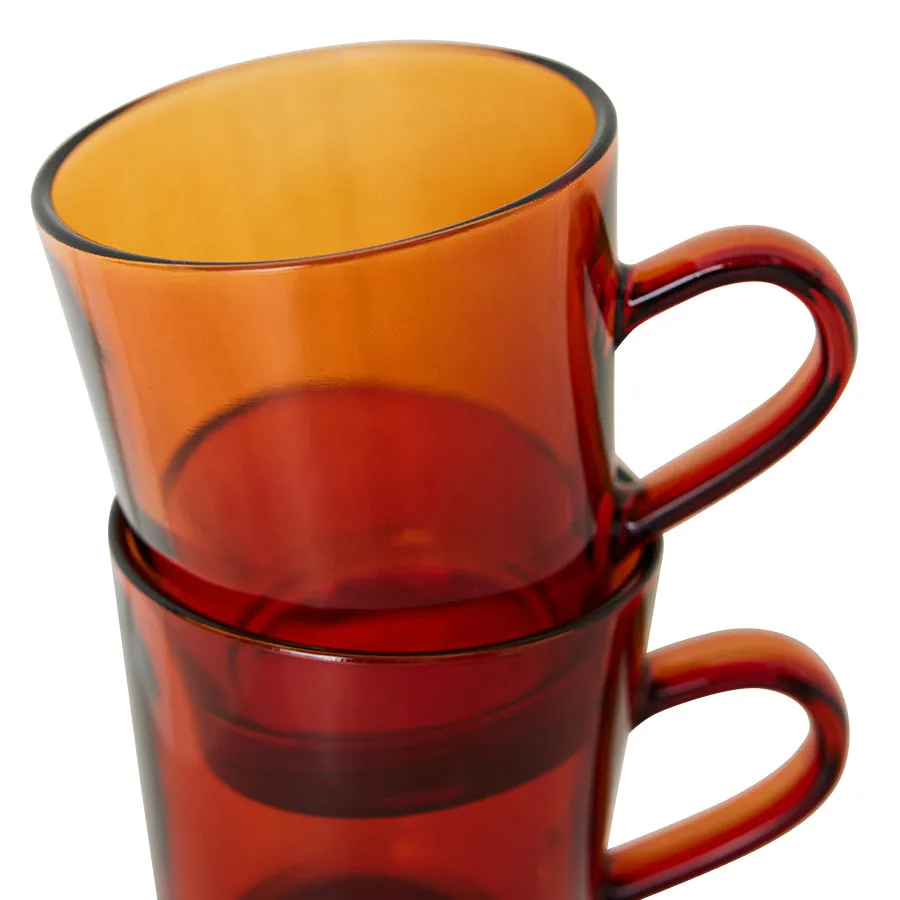 70s Glassware: Coffee Cups Amber Brown (Set of 4)