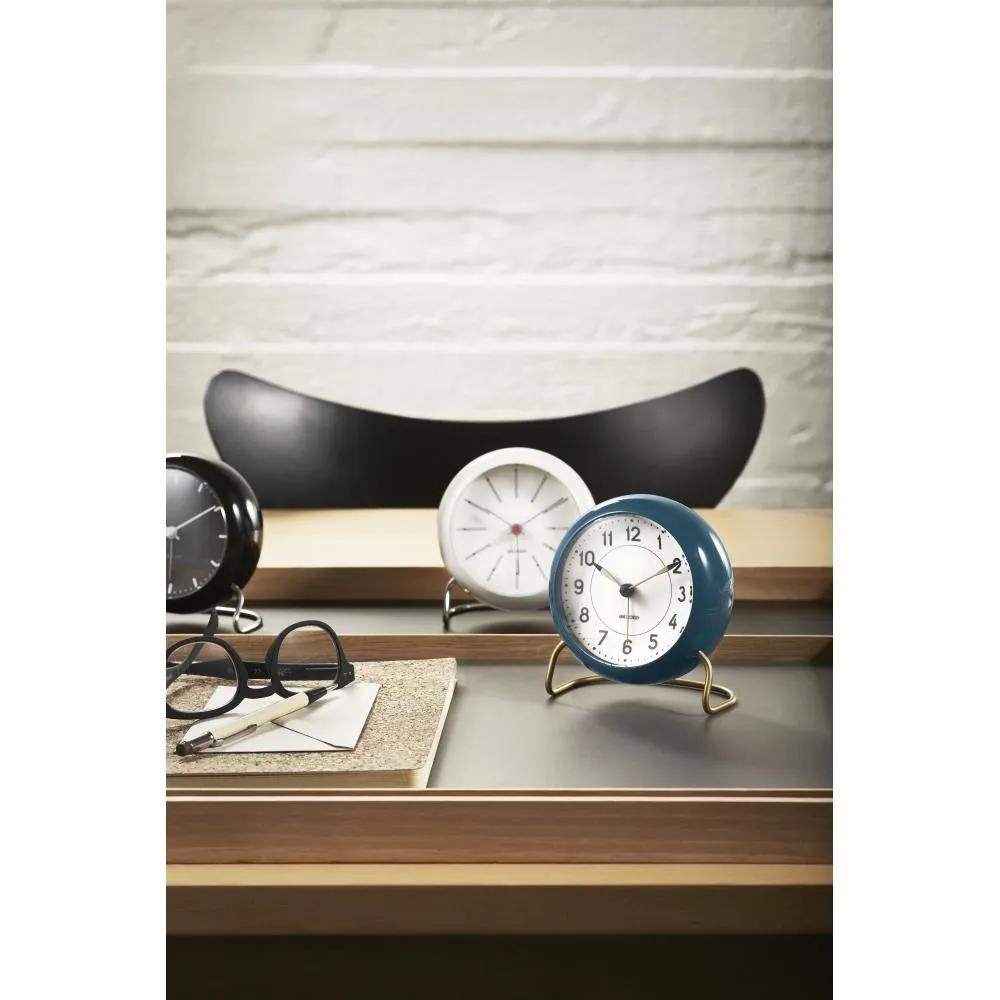 Arne Jacobsen Station Table Clock With Alarm, Petrol