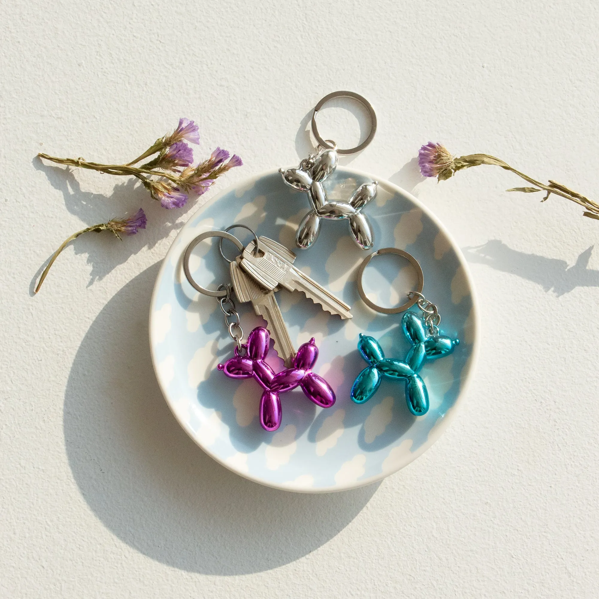 Balloon Dog Keyring | Metallic Silver