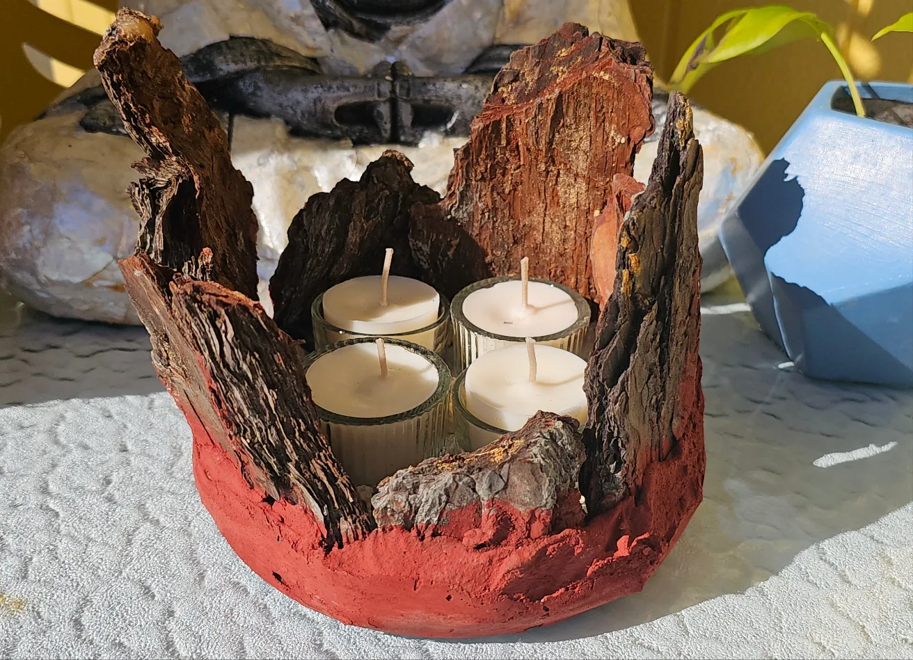 BARK & CONCRETE CANDLE HOLDER