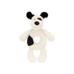 Bashful Black & Cream Puppy Ring Rattle | Baby Jellycat