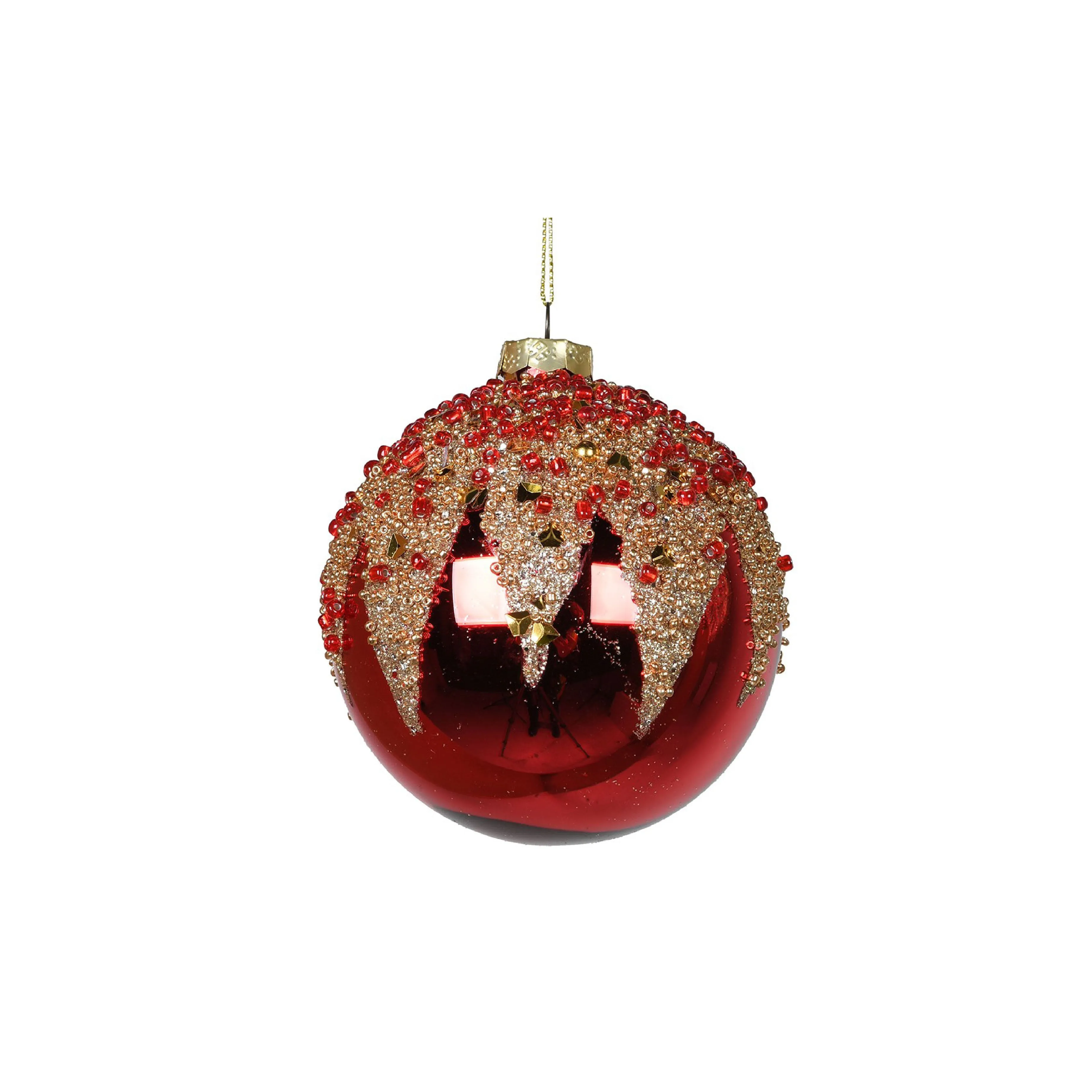 Beaded Drip Christmas Tree Bauble | Red & Gold