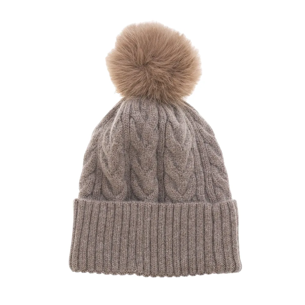 Cable Knit Hat Pom Pom Hat | Cappuccino Beige