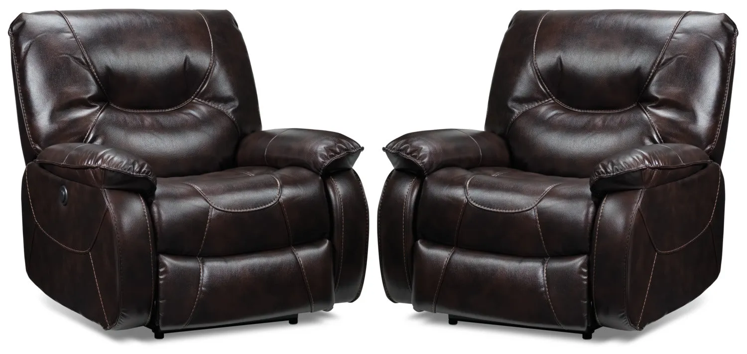 Canton 2-Pack of Power Recliners - Dark Brown