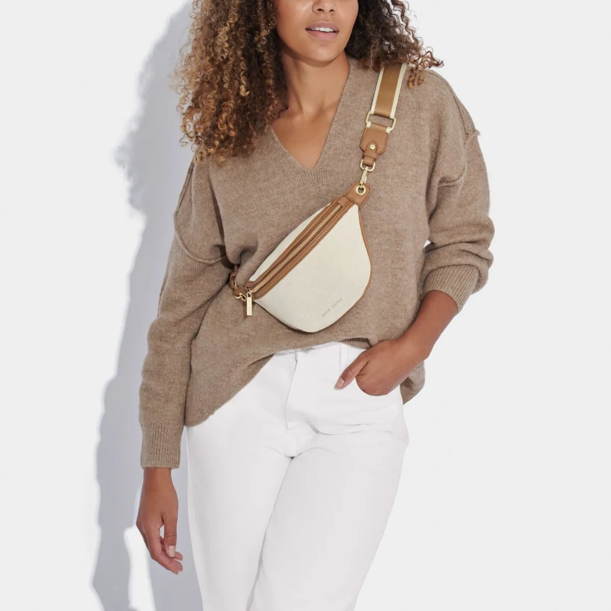 Capri Canvas Belt Bag | Tan & Off White