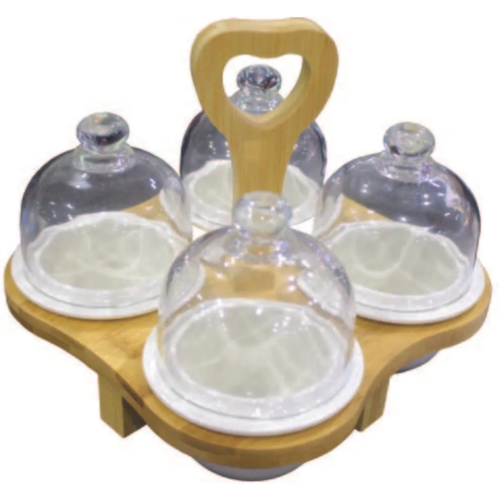 Ceramic Dessert Bowl with Lid & Holder 4pc