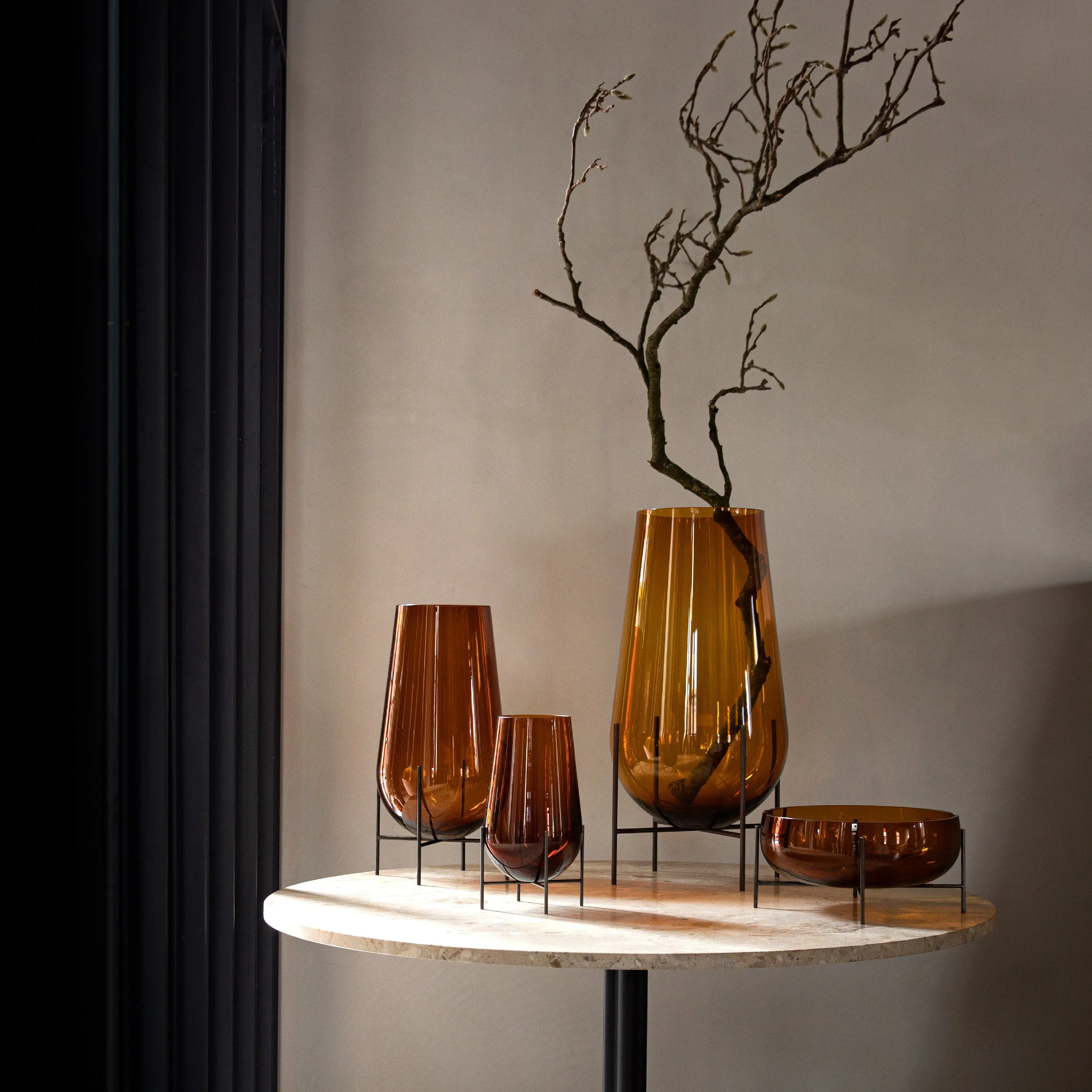 chasse Hurricane Vase | Bronzed Brass & Amber | Small