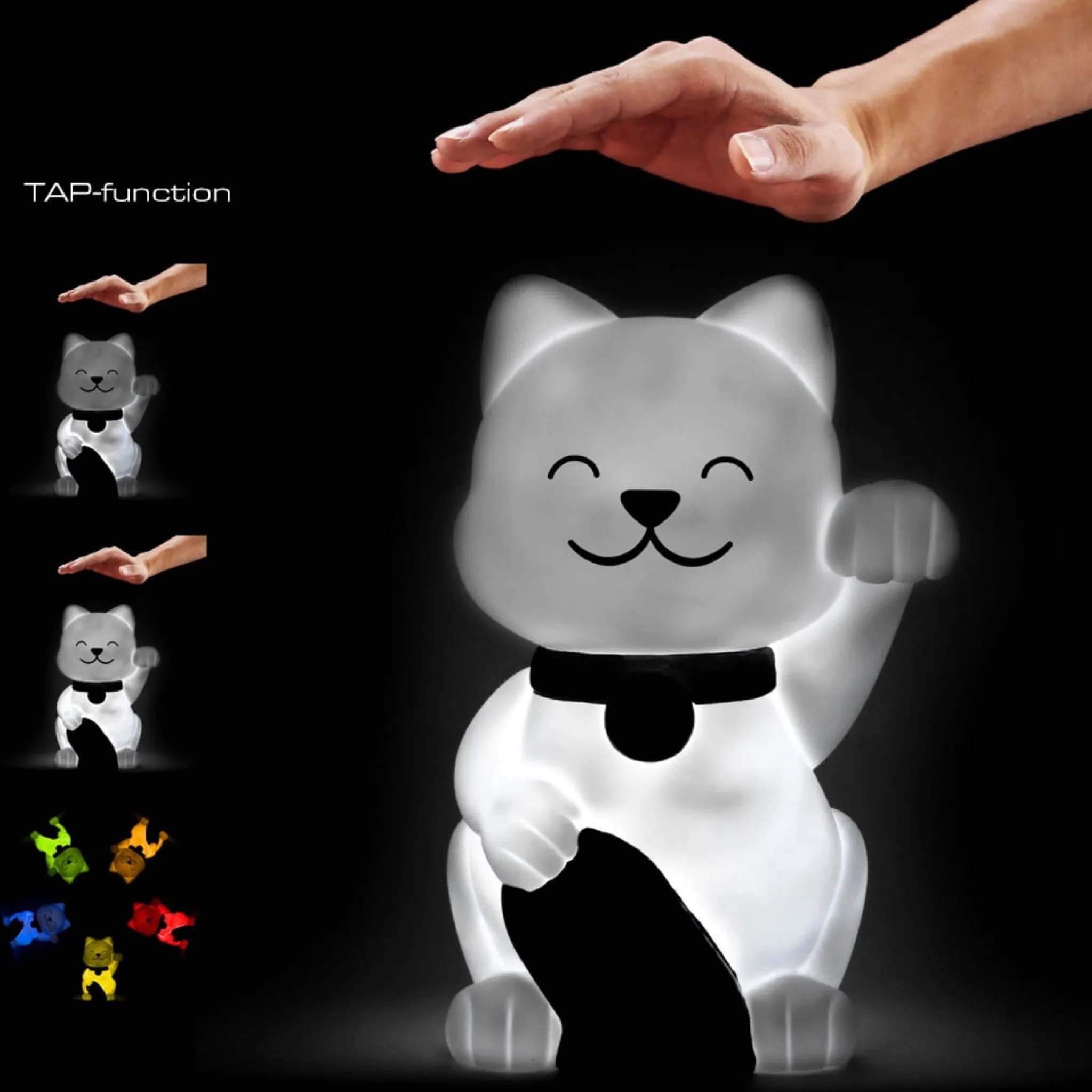 Colour Changing Night Light | White & Gold Lucky Cat | Medium