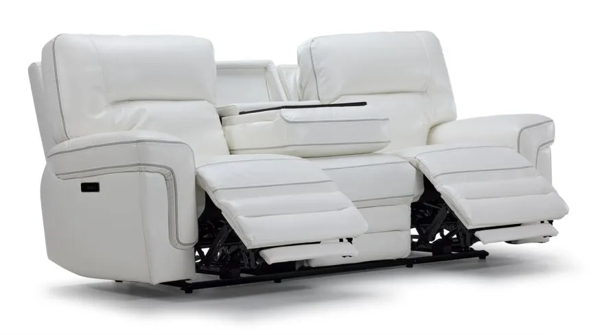 Cosmic Dual Power Reclining Sofa with Drop Down Table - White