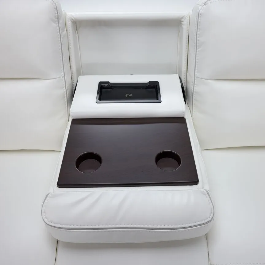 Cosmic Dual Power Reclining Sofa with Drop Down Table - White