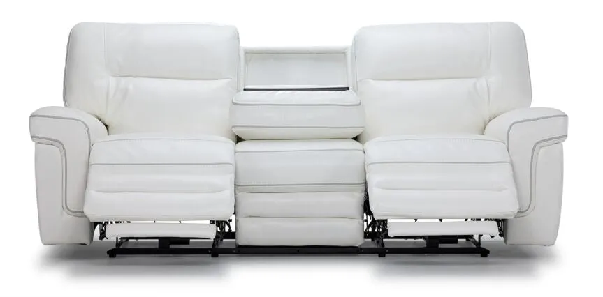 Cosmic Dual Power Reclining Sofa with Drop Down Table - White