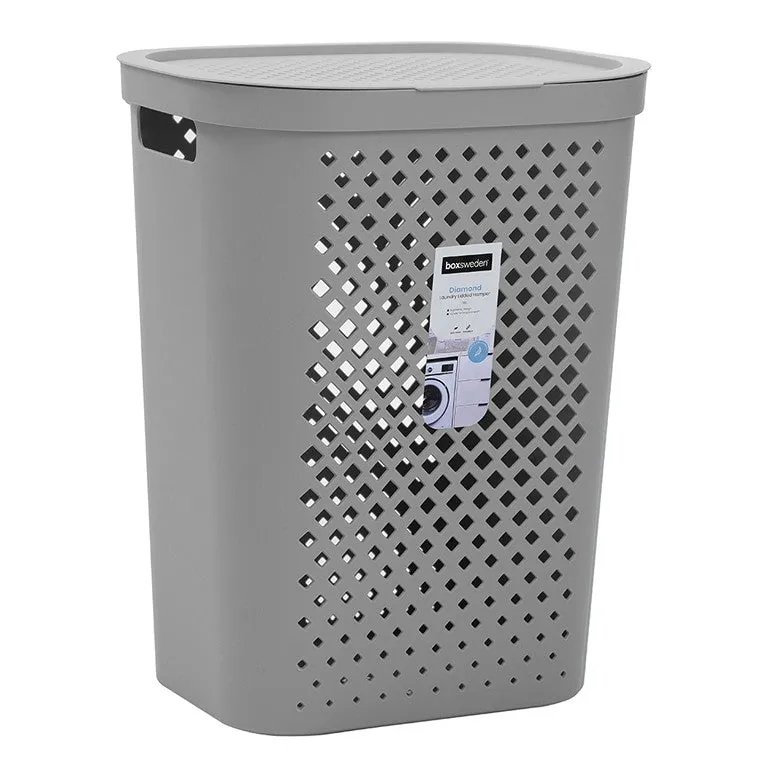 Diamond Laundry Hamper w/ Lid, 56L, Asstd