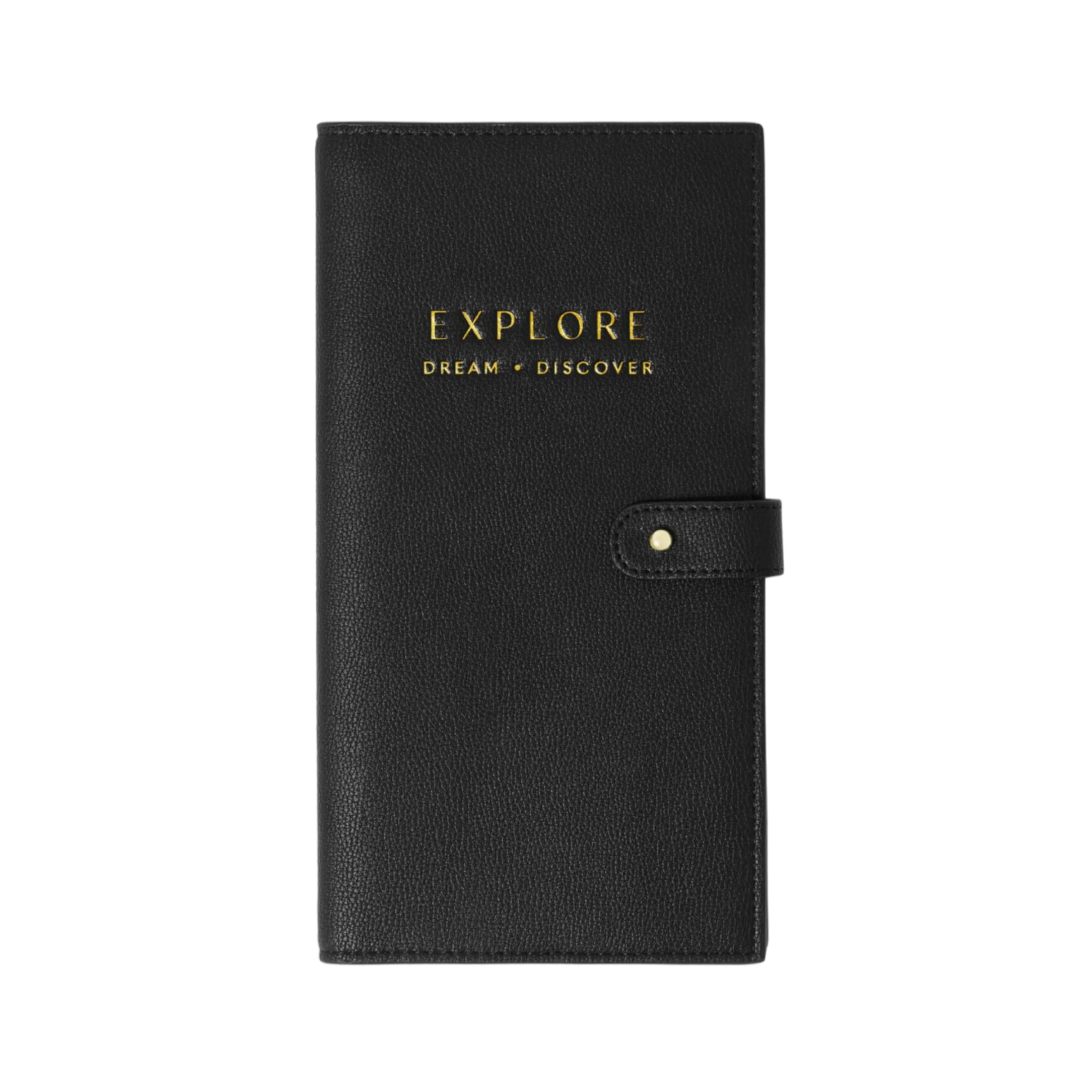'Explore, Dream, Discover' Sentiment Travel Wallet | Black