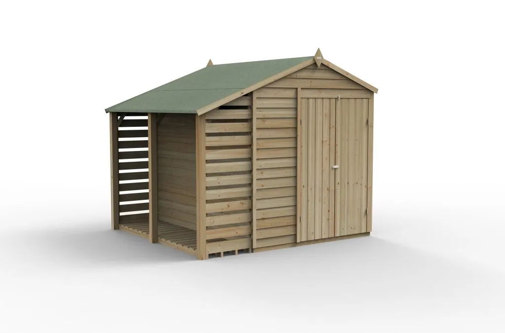 Forest Garden 4life Apex Shed 6x8 with Lean-To, Double Door and 2 Windows