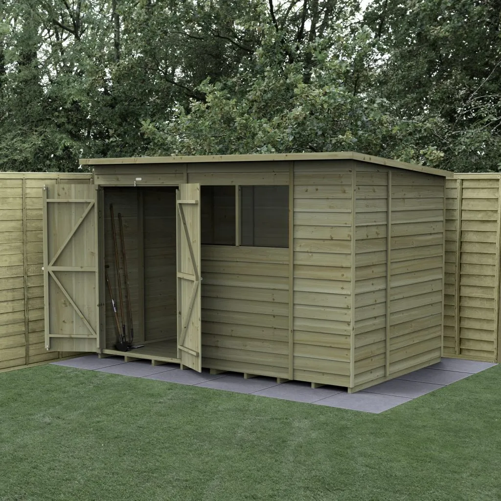 Forest Garden 4life Pent Shed 10x6 with 2 Windows and Double Door