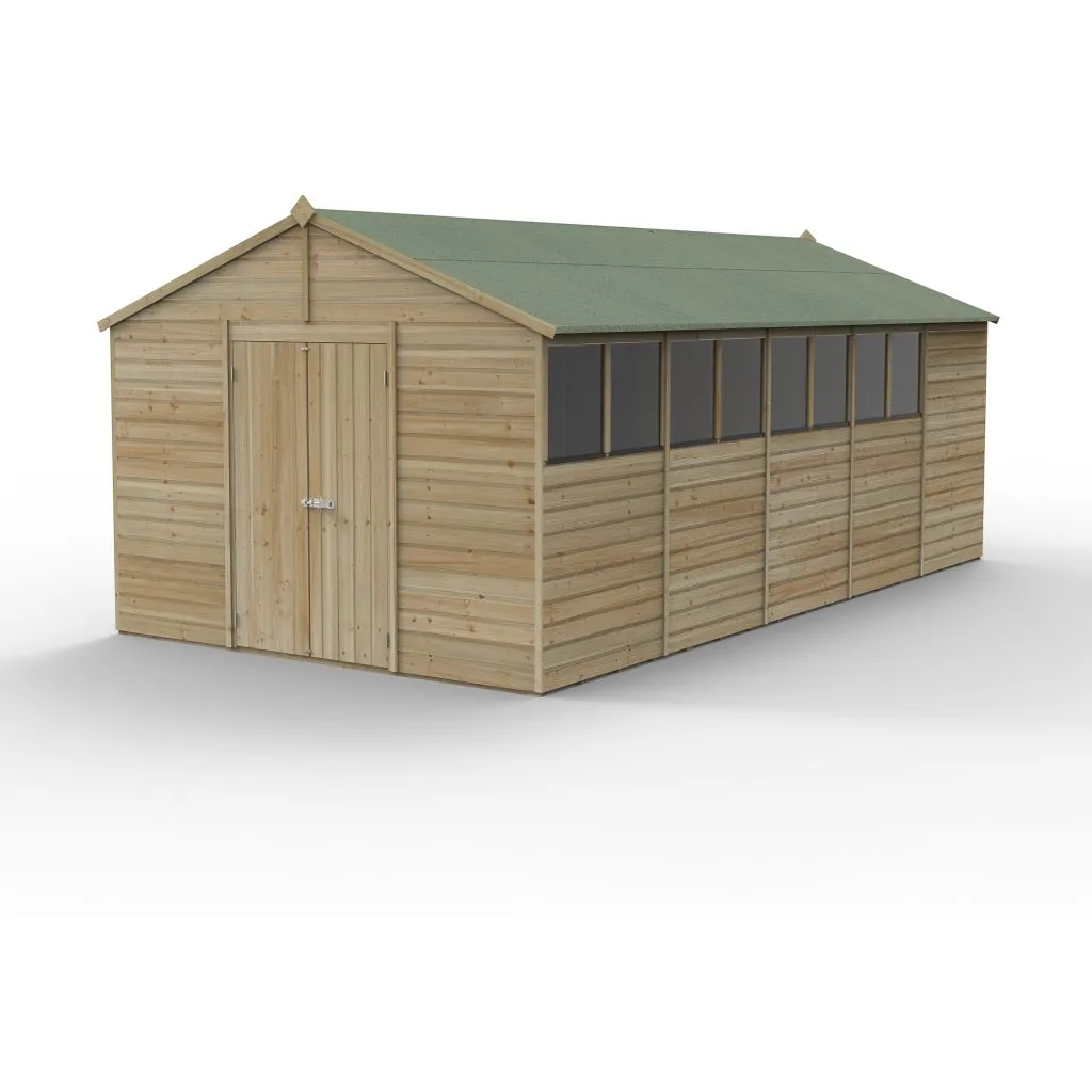 Forest Garden Beckwood 10x20 Apex Shed with 8 Windows and Double Door
