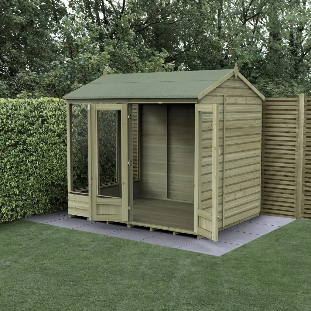 Forest Garden Beckwood Reverse Apex Summerhouse 8x6 - Double Door - 5 Windows