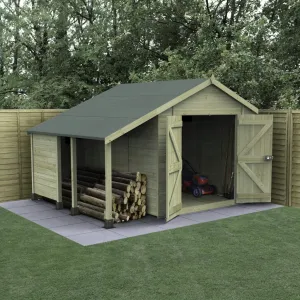 Forest Garden Timberdale 10x8 Apex Shed with No Windows and Double Door with Log Store