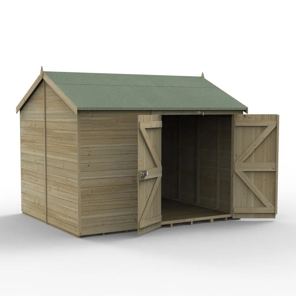 Forest Garden Timberdale 10x8 Reverse Apex Shed with No Windows and Double Door