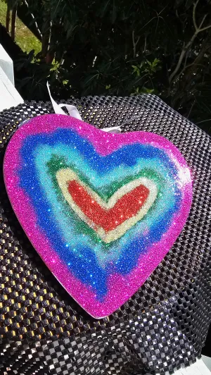 GLITTERY RAINBOW HEART GLASS WALL ART (2)