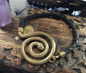 Golden Serpent Bracelet - 14k Gold Plated Bronze Talisman - Snake Amulet