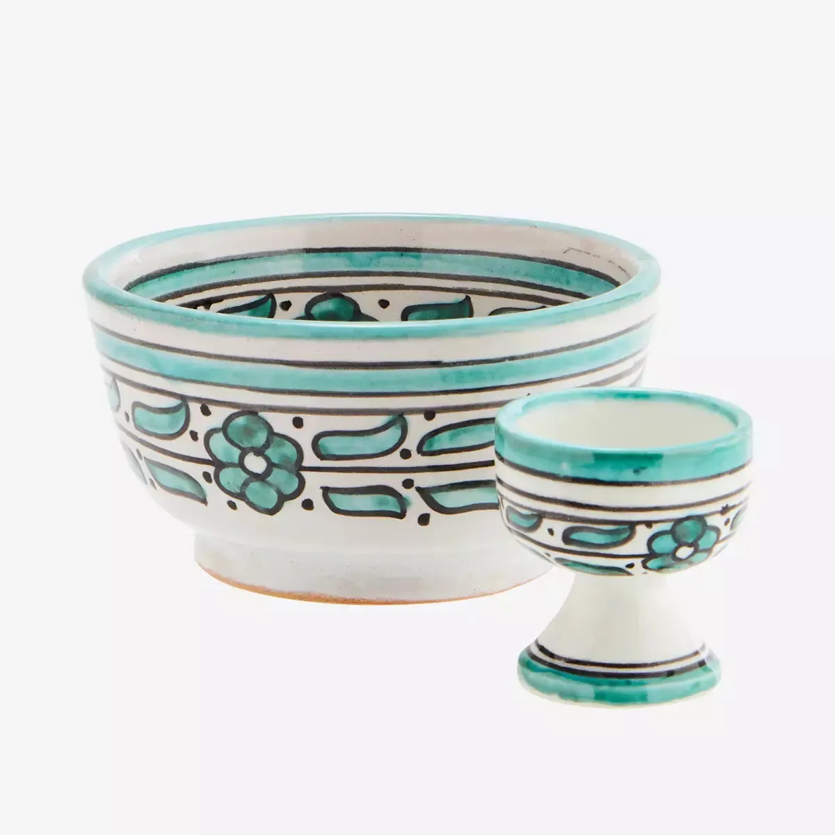 Hand Painted Stoneware Egg Cup - Off White & Green