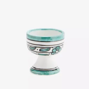 Hand Painted Stoneware Egg Cup - Off White & Green