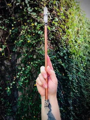 Handcrafted Silver & Copper Pentagram Wand - Clear Quartz and Rainbow Moonstone