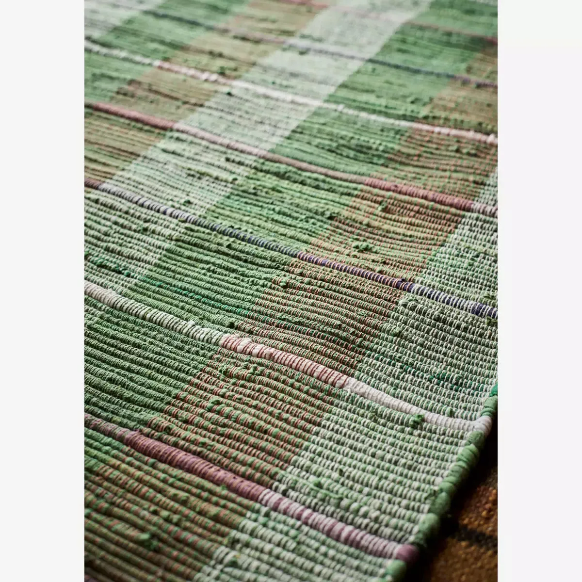 Handwoven Cotton Placemat - Green, Purple & Off White