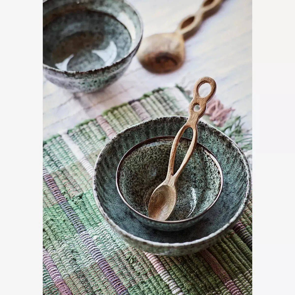 Handwoven Cotton Placemat - Green, Purple & Off White