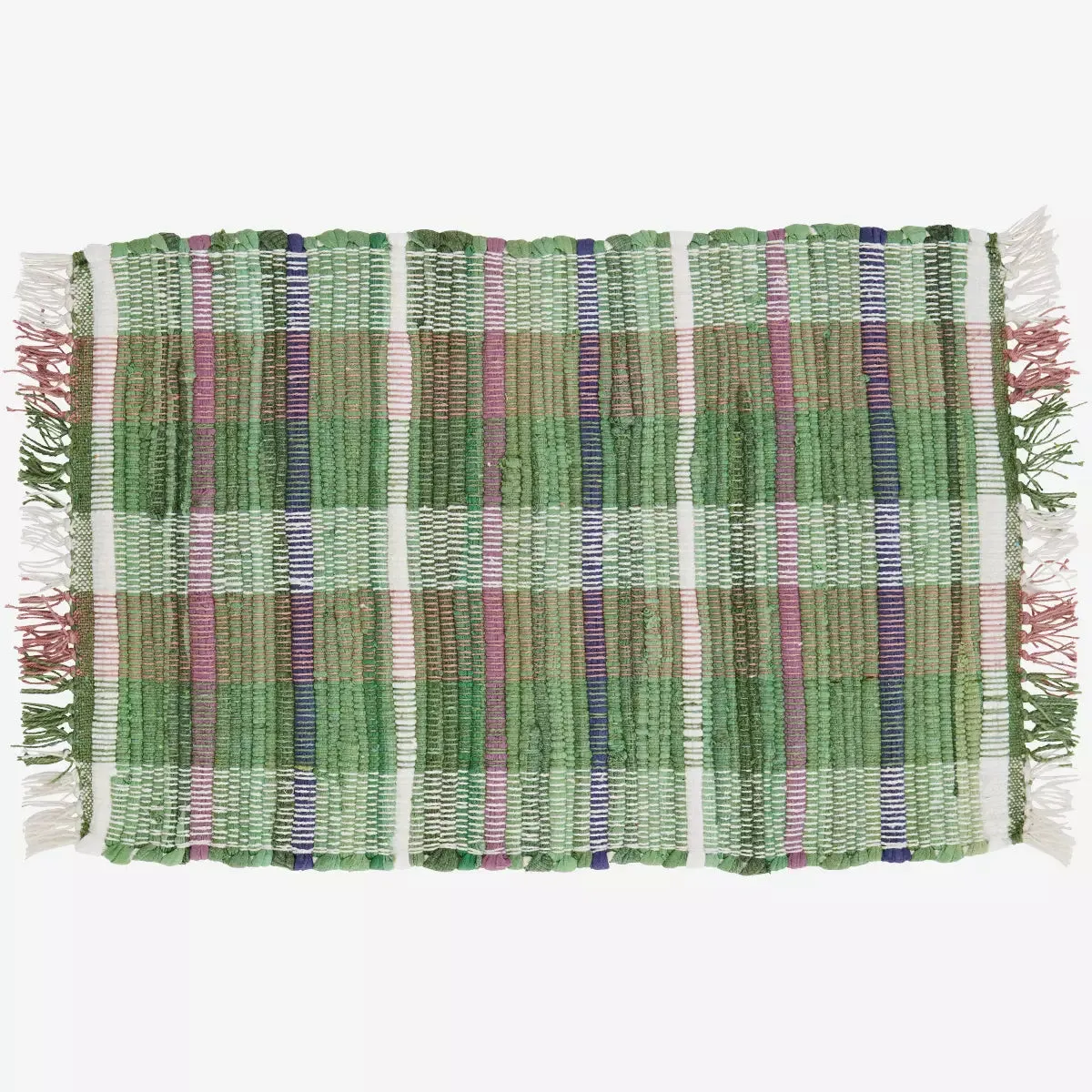 Handwoven Cotton Placemat - Green, Purple & Off White