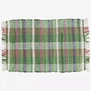 Handwoven Cotton Placemat - Green, Purple & Off White