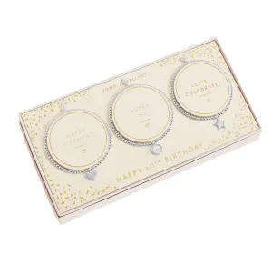 'Happy 60th Birthday' Celebration Bracelet Set | Silver Plated | 3 Piece