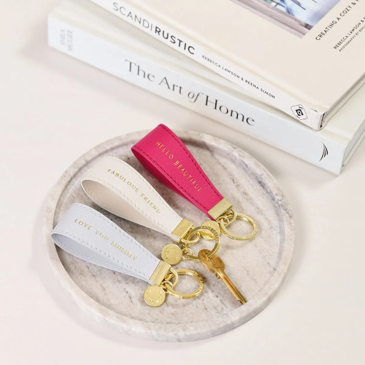 'Hello Beautiful' Sentiment Loop Keyring | Cerise