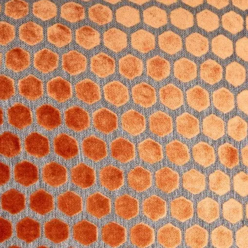Hexagonal Cut Velvet Jorvik Cushion | Orange | 43x43cm