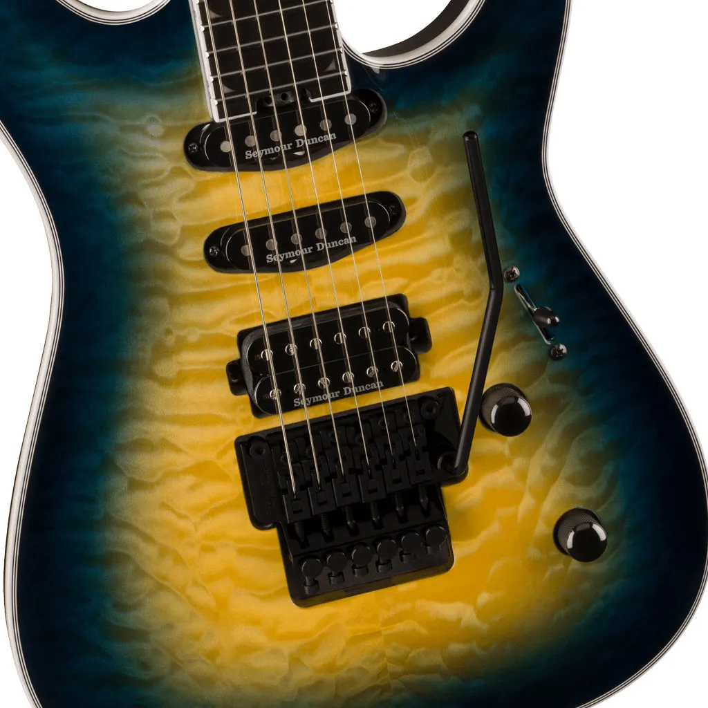 Jackson Pro Plus Series Soloist SLA3Q, Ebony Fingerboard, Amber Blue Burst