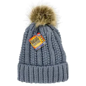 Ladies Heat Control Beanie w/ Pom Pom, Grey