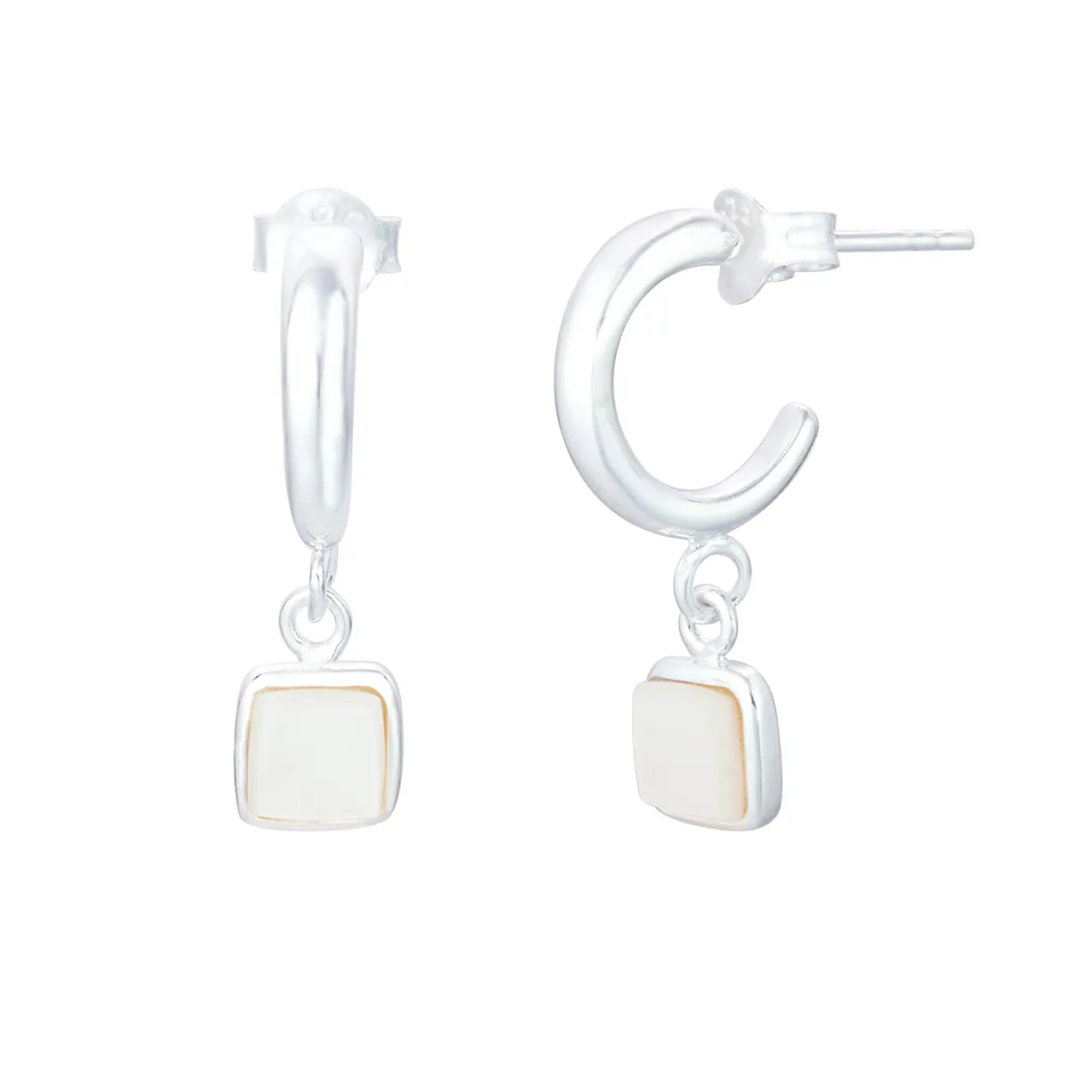 Liga Square Mother of Pearl Hoop Earrings | Sterling Silver