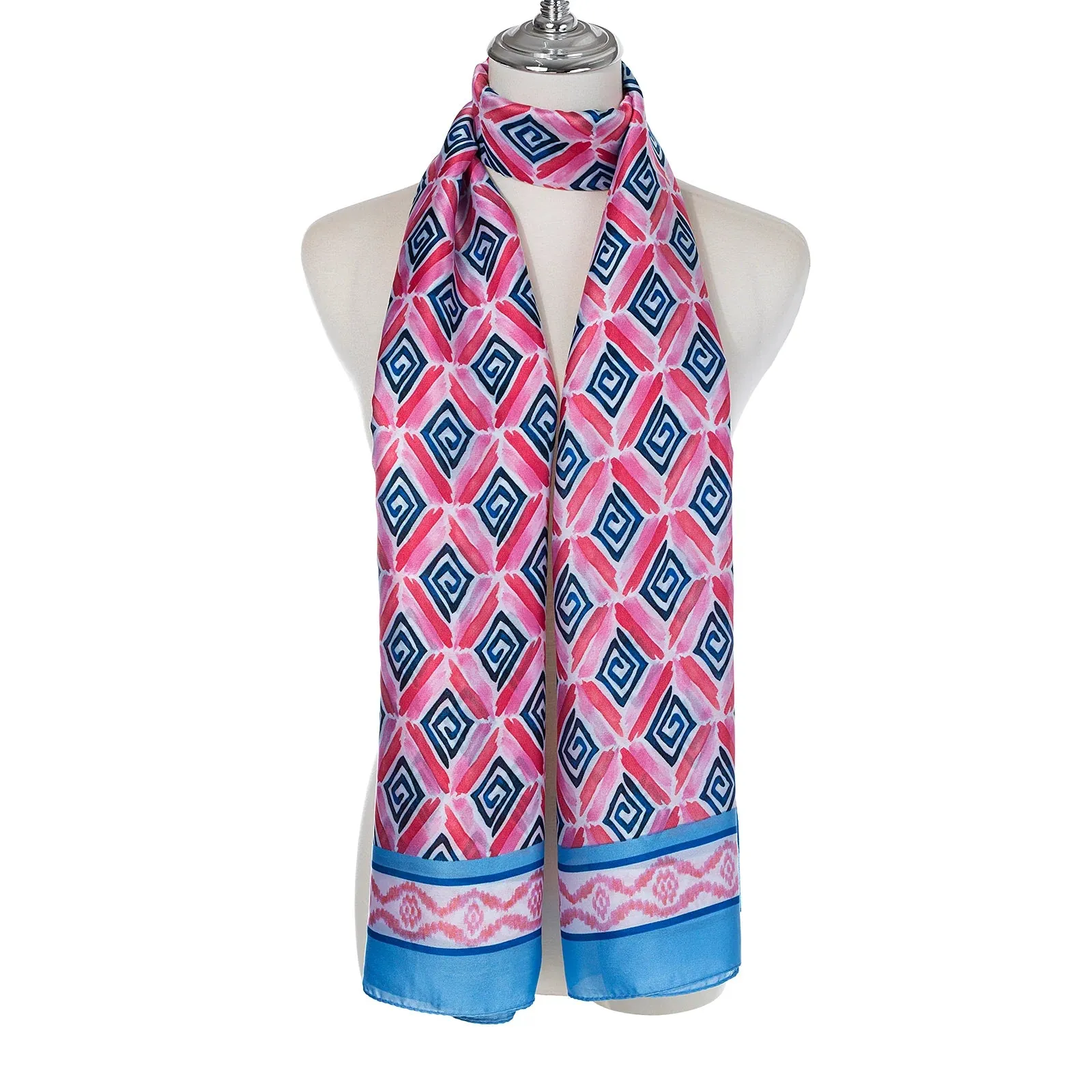 Lightweight Geometric Scarf | Blue & Pink