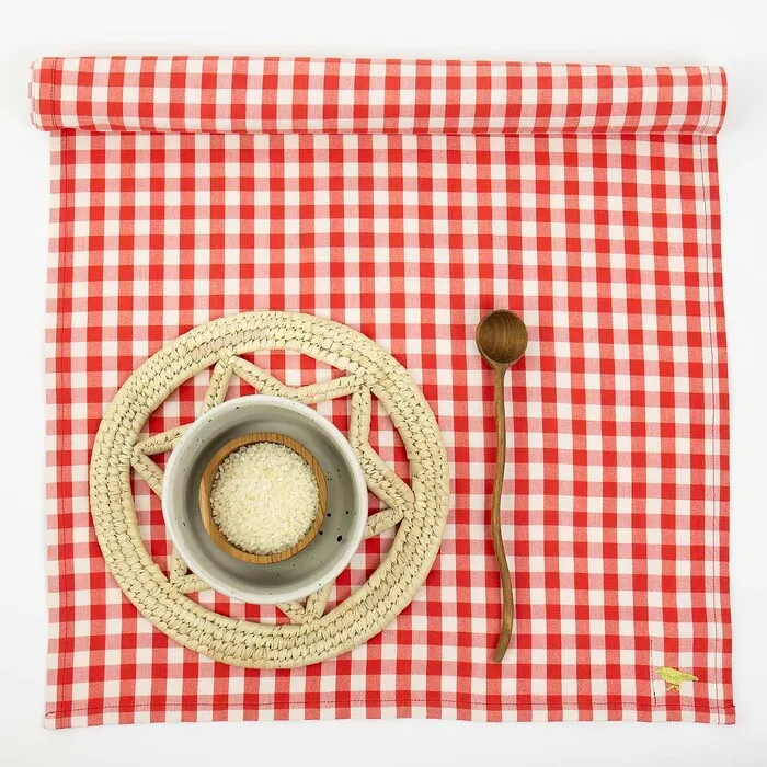 Maria Table Runner - Red & Off White