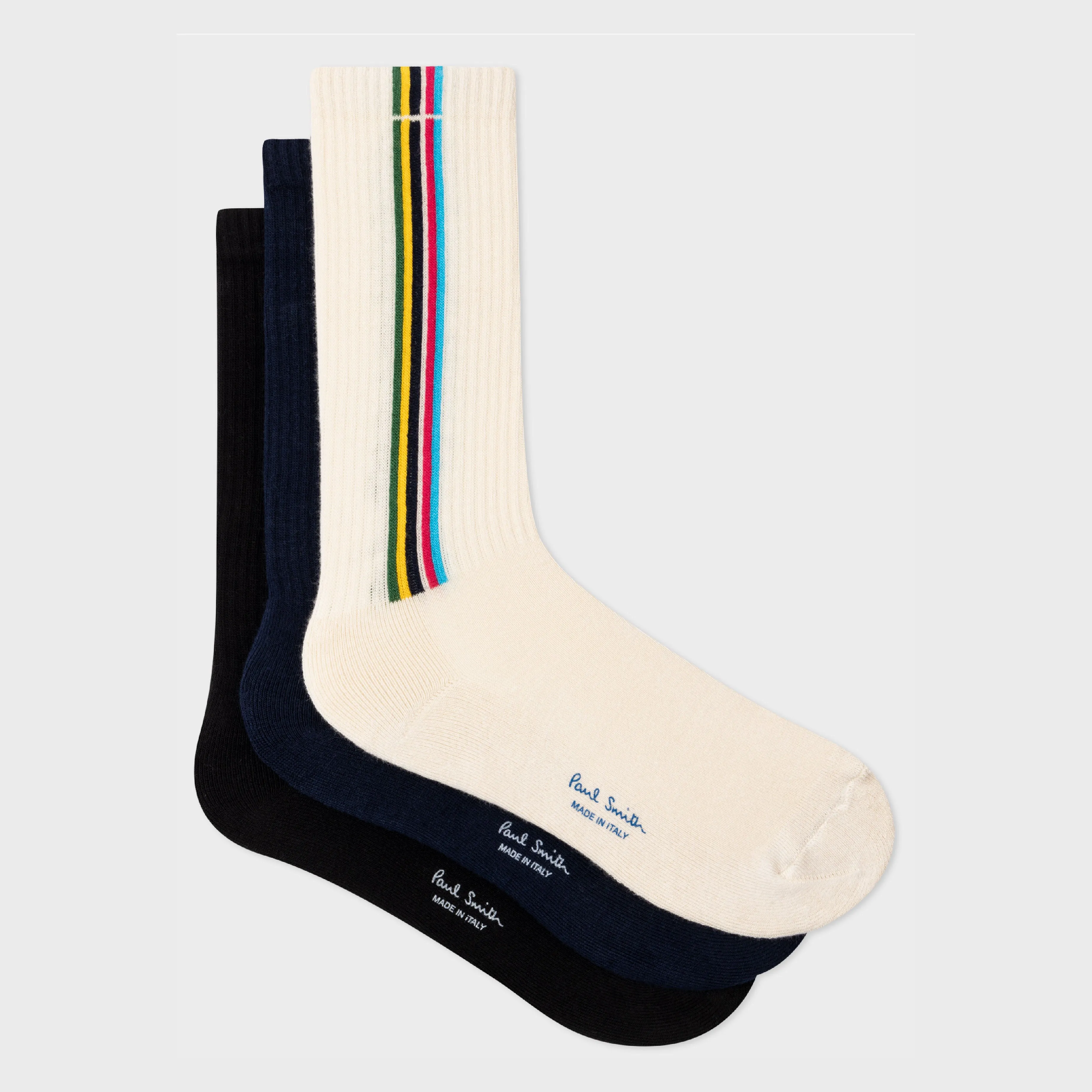 Men's 'Sports Stripe' Socks | Navy/Ecru/Black | Set of 3