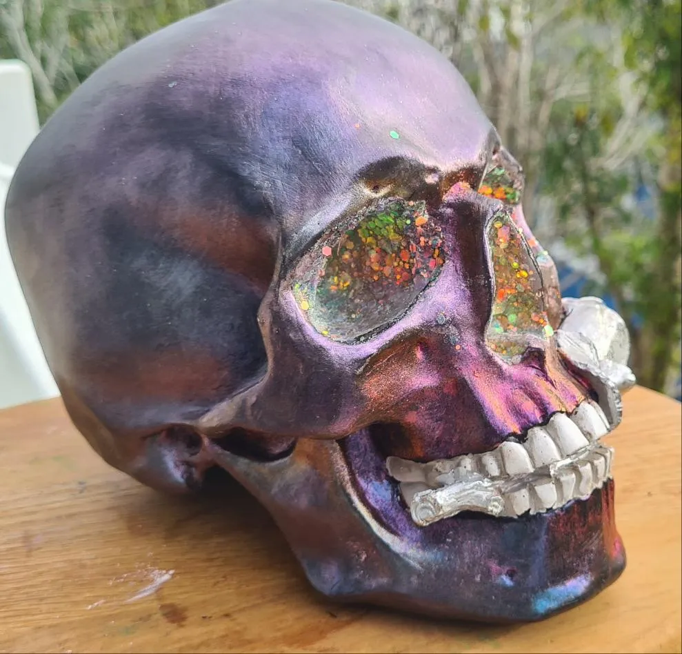 METALLIC SKULL & ROSES -painted by me