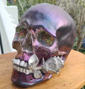 METALLIC SKULL & ROSES -painted by me