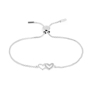 Mini Charms Pav Linked Hearts Bracelet | Silver Plated
