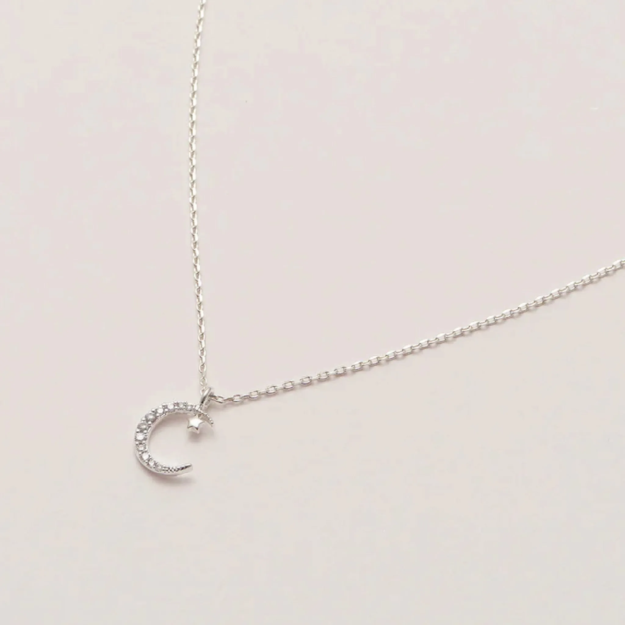 Moon and Star Necklace | Silver Plated