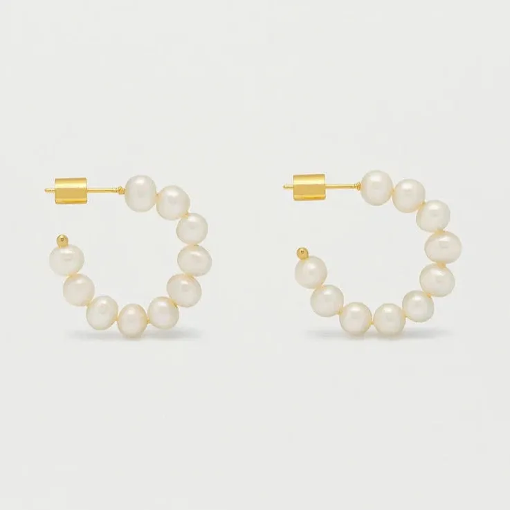 Multi Pearl Beaded Hoop Earrings | Gold Plated