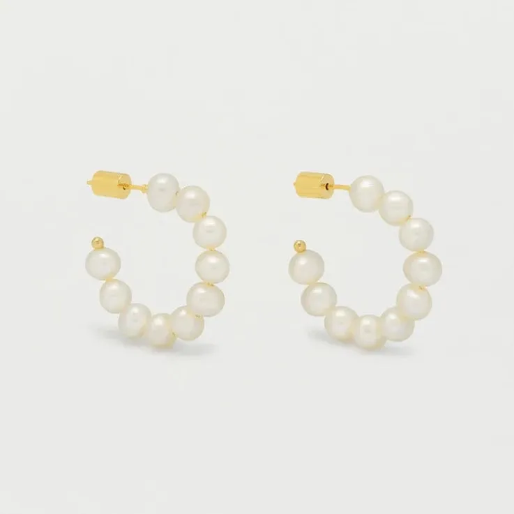 Multi Pearl Beaded Hoop Earrings | Gold Plated