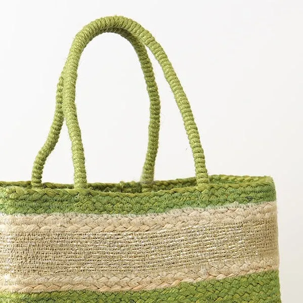 Natural Jute Beach Bag | Green