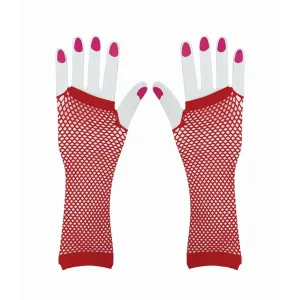 Party Fishnet Gloves, Red