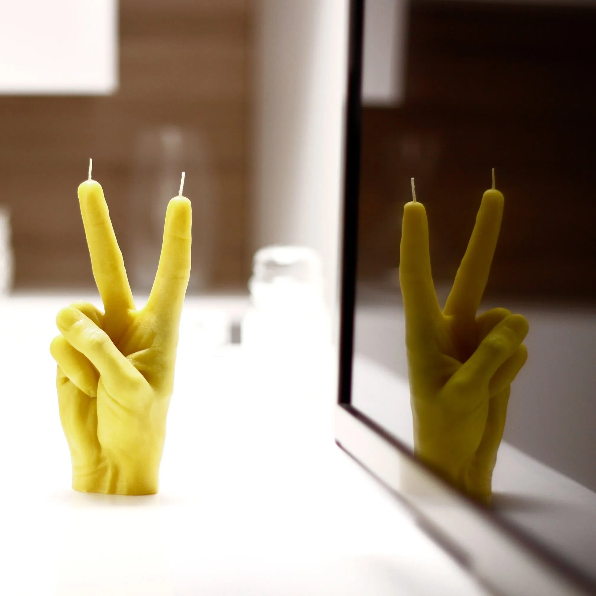 Peace Hand Gesture Candle | Yellow